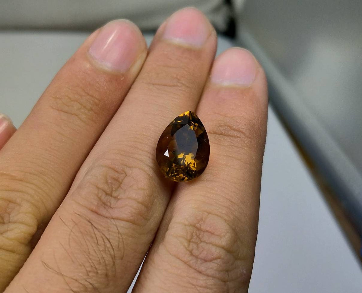 Faceted Pear Citrine Gemstone, 7 Carats