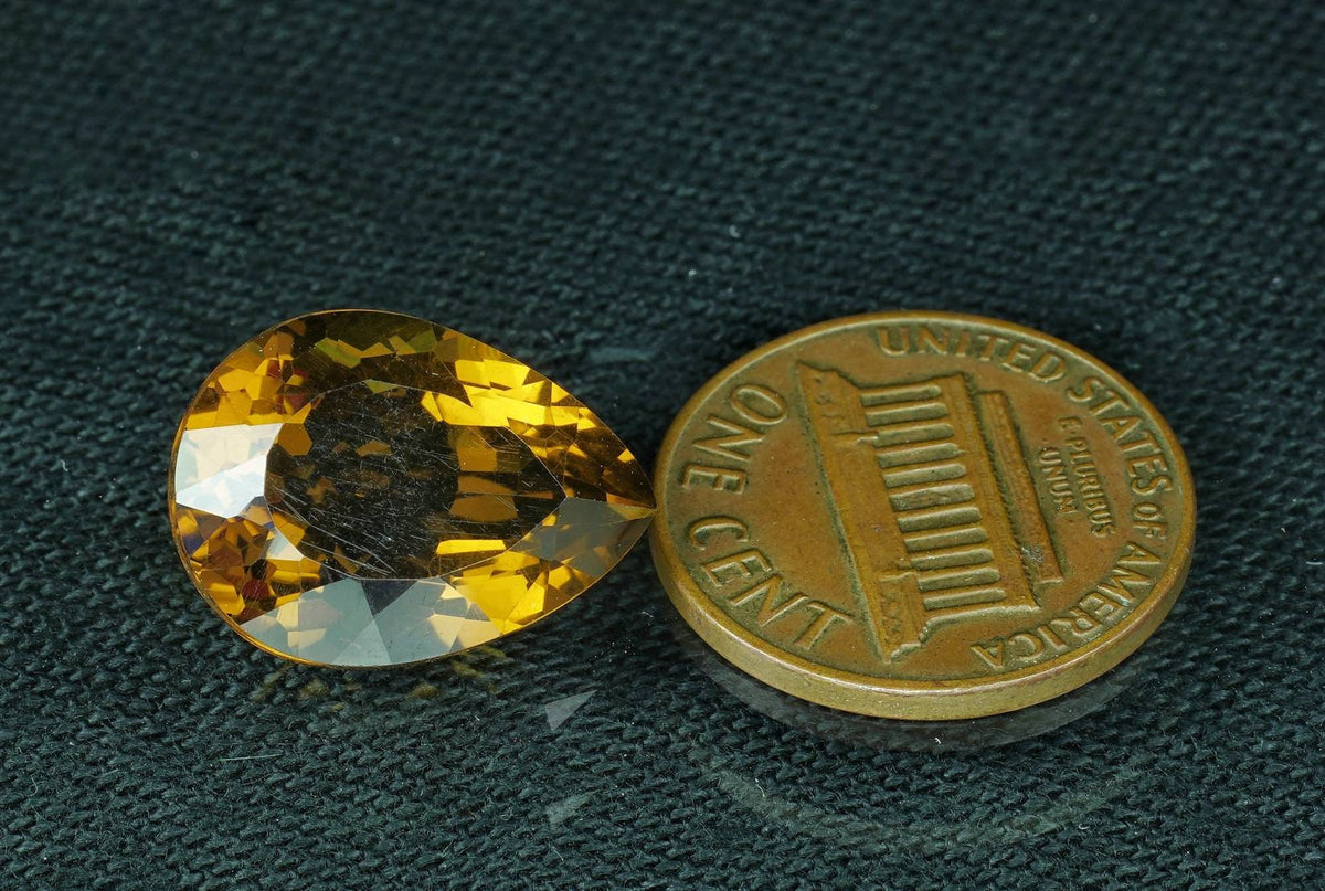 Pear Cut Citrine Gem, Faceted 10 Carat