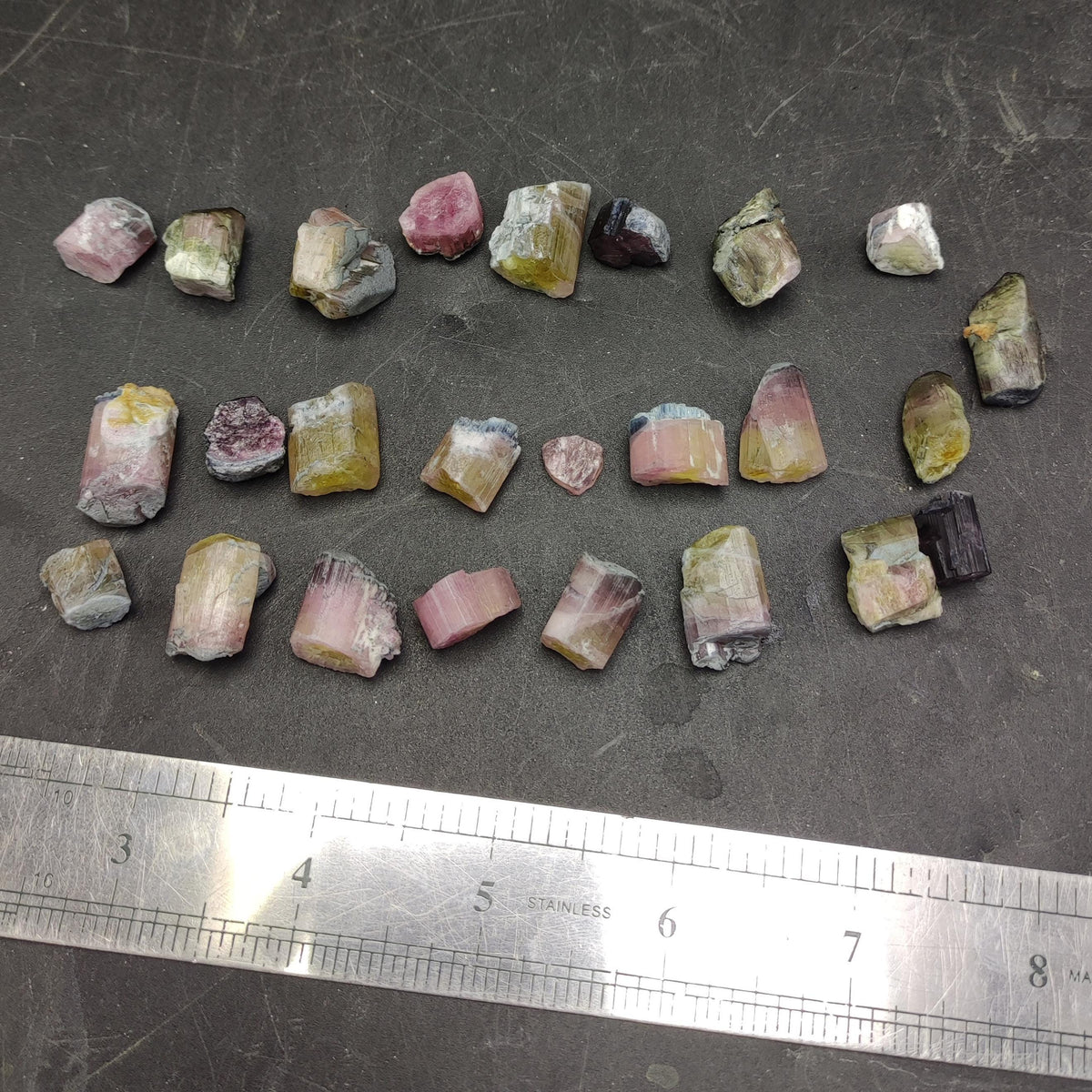 Natural small 24 pieces lot of bicolor tourmaline crystals from Afghanistan, 87.9 grams