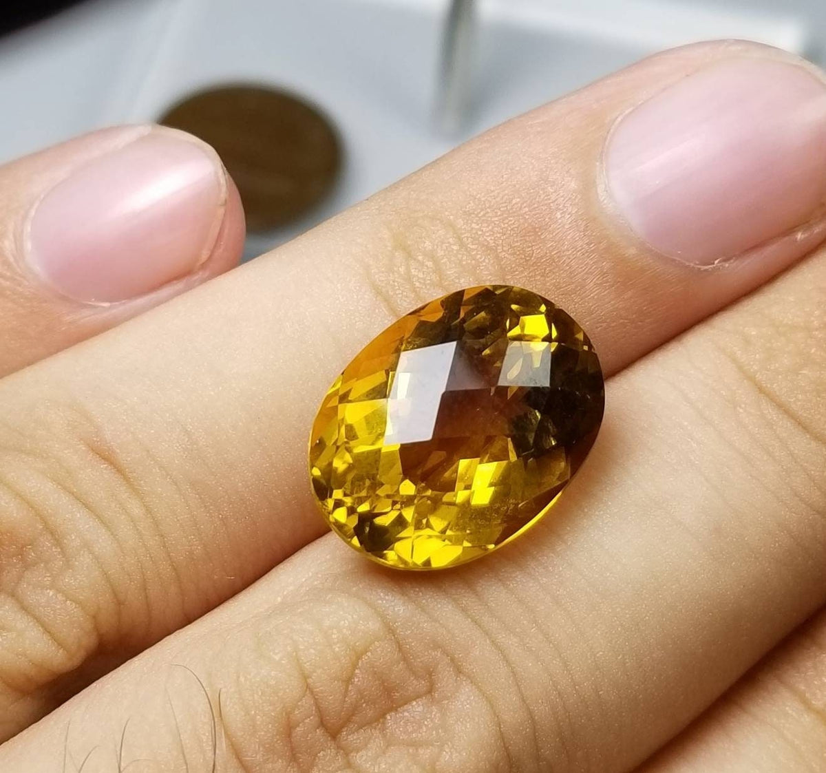 Natural good quality checkerboard faceted ring size citrine loose gemstone