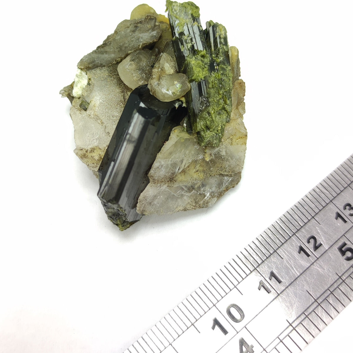 Natural green epidote crystal on matrix on transparent albite from KP Pakistan, 30 grams