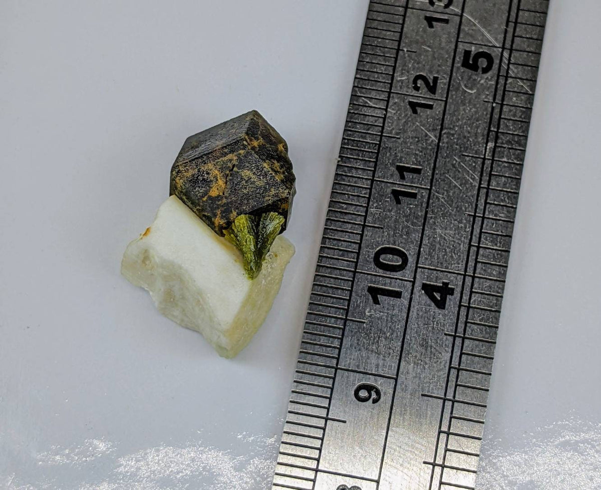On matrix andradite garnet with green epidote crystals from Pakistan, 5.4 grams