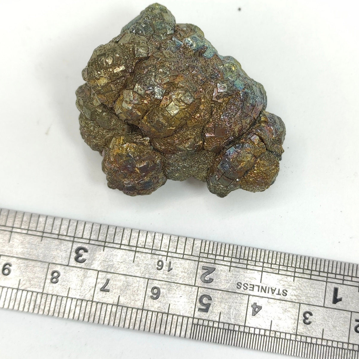 Natural golden Marcasite crystal with rainbow effect on surface from Pakistan, 82.8 grams