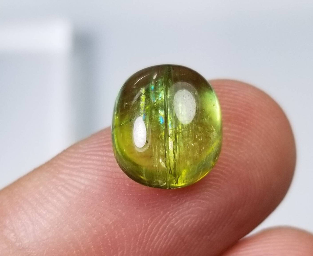 Natural good quality ring size faceted green tourmaline cabochon