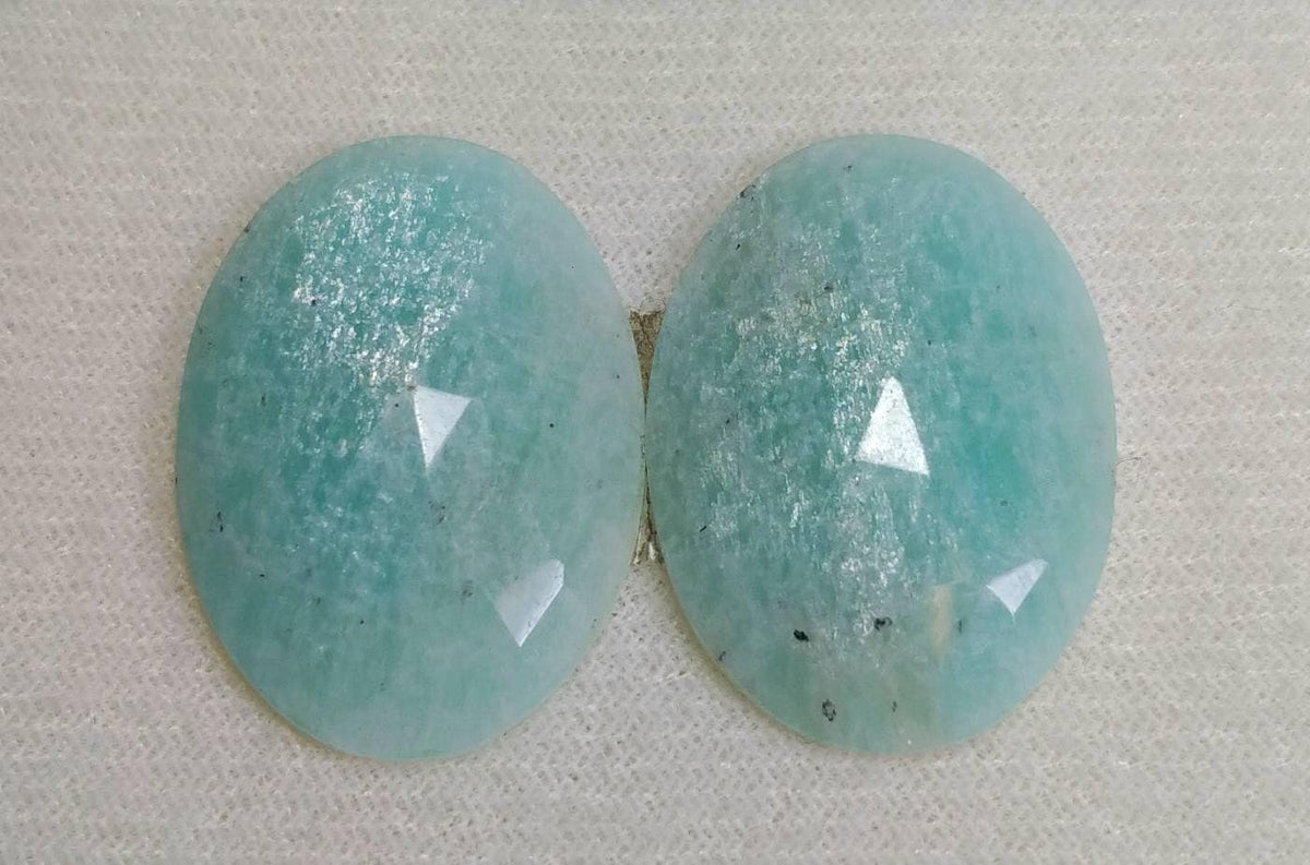 36 Carat Amazonite Cabochons Pair: Rose Cut Oval Gemstones