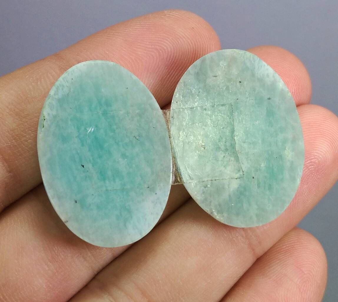 ARSAA GEMS AND MINERALSNatural fine quality beautiful 36 Carats pair of rose cut Faceted oval shapes amazonite Cabochons - Premium  from ARSAA GEMS AND MINERALS - Just $15.00! Shop now at ARSAA GEMS AND MINERALS