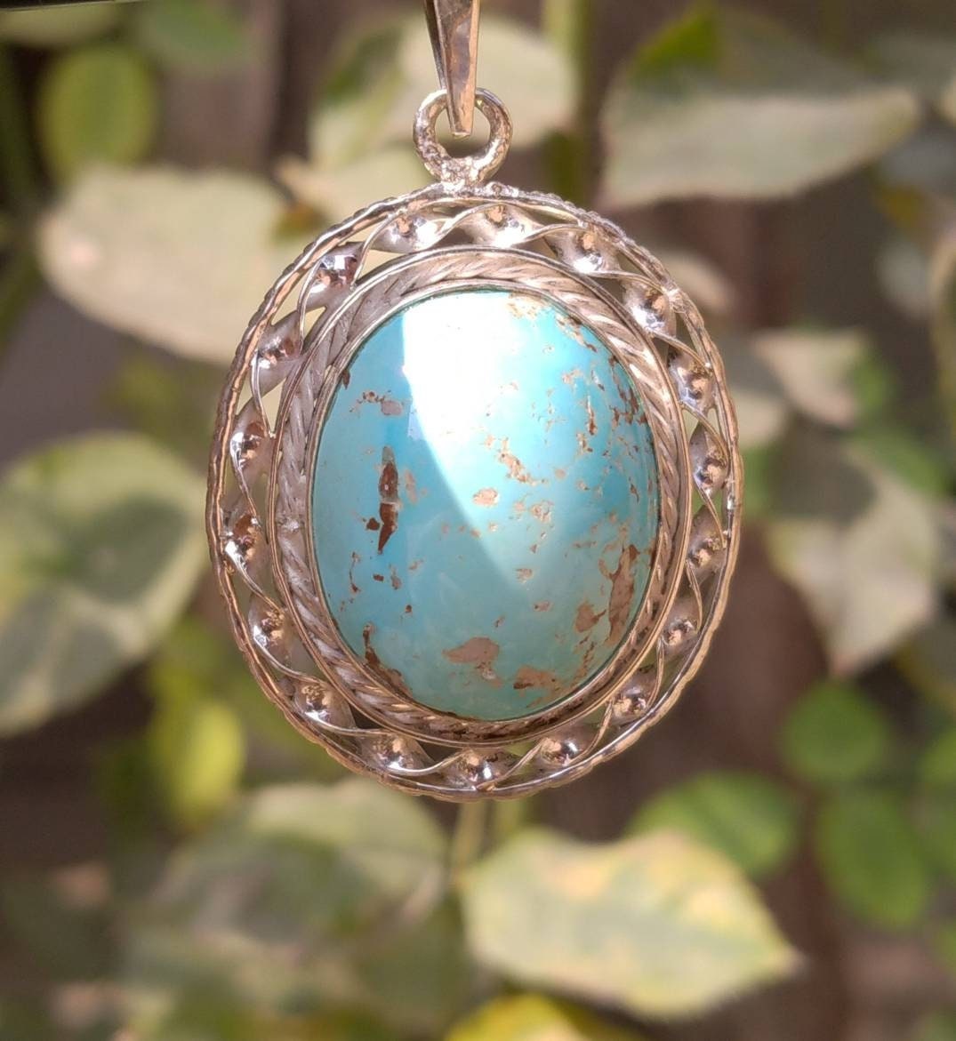 ARSAA GEMS AND MINERALSNatural top Quality beautiful untreated unheated oval shape turquoise sterling silver pendant - Premium  from ARSAA GEMS AND MINERALS - Just $55.00! Shop now at ARSAA GEMS AND MINERALS