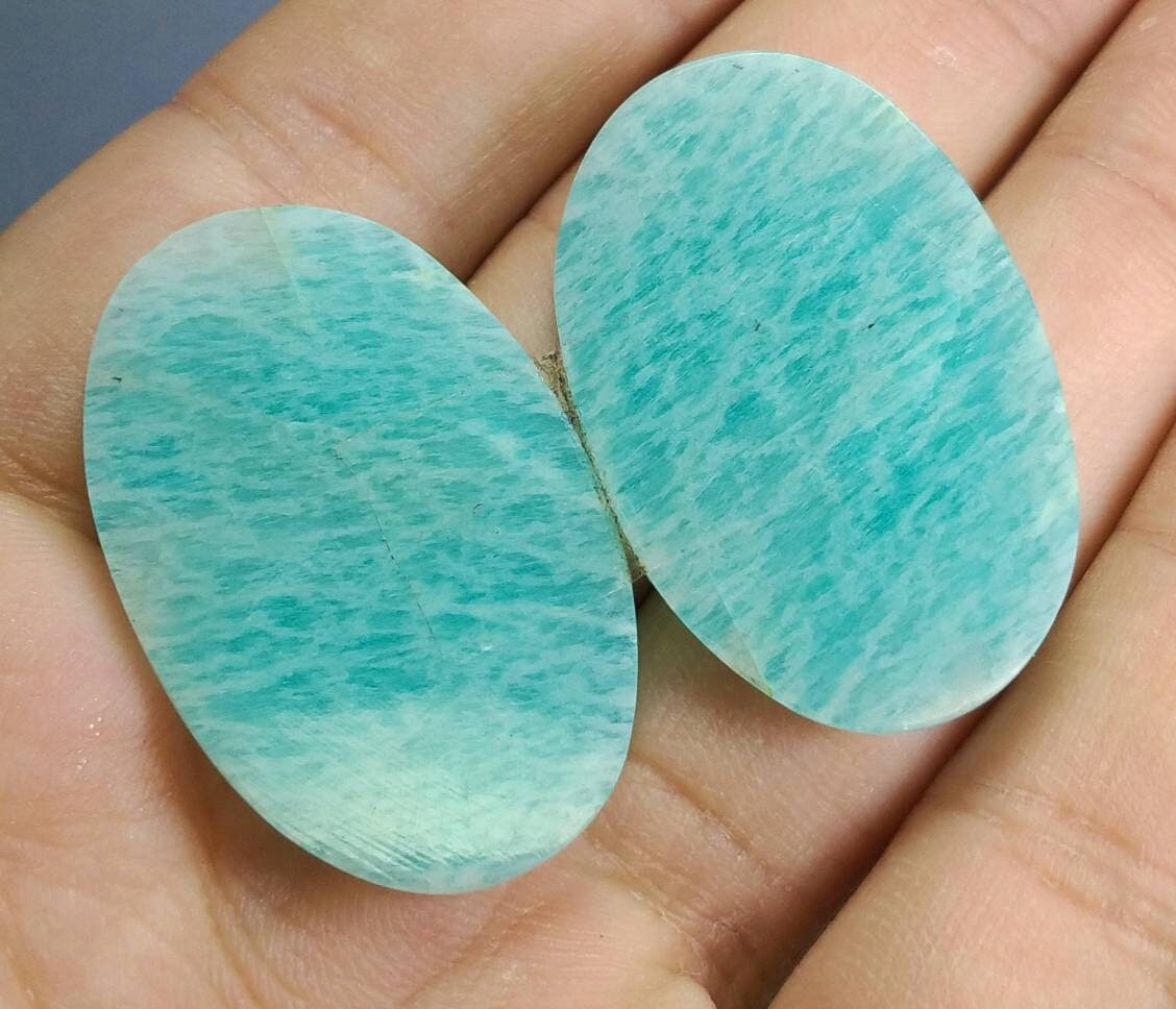 ARSAA GEMS AND MINERALSNatural fine quality beautiful 54 carats pair of rose cut Faceted oval shapes amazonite Cabochons - Premium from ARSAA GEMS AND MINERALS - Just $20.00! Shop now at ARSAA GEMS AND MINERALS