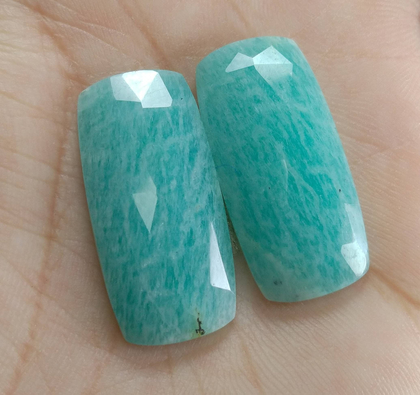 ARSAA GEMS AND MINERALSNatural top quality beautiful 33 carats pair of rectangular shape rose cut Faceted amazonite Cabochons - Premium  from ARSAA GEMS AND MINERALS - Just $20.00! Shop now at ARSAA GEMS AND MINERALS
