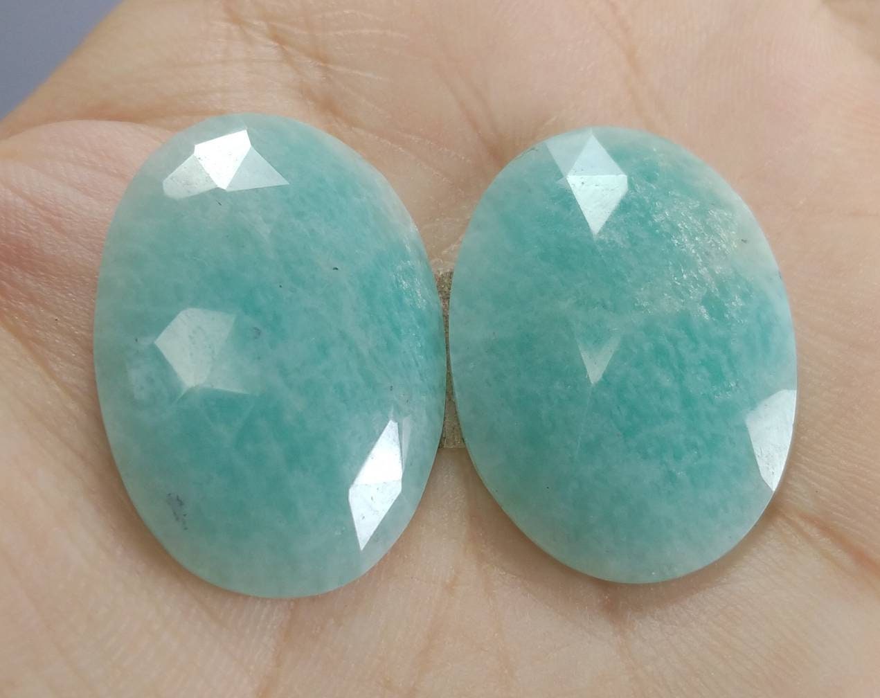 ARSAA GEMS AND MINERALSNatural top quality beautiful 40 carats pair of oval shape rose cut Faceted amazonite Cabochons - Premium from ARSAA GEMS AND MINERALS - Just $20.00! Shop now at ARSAA GEMS AND MINERALS