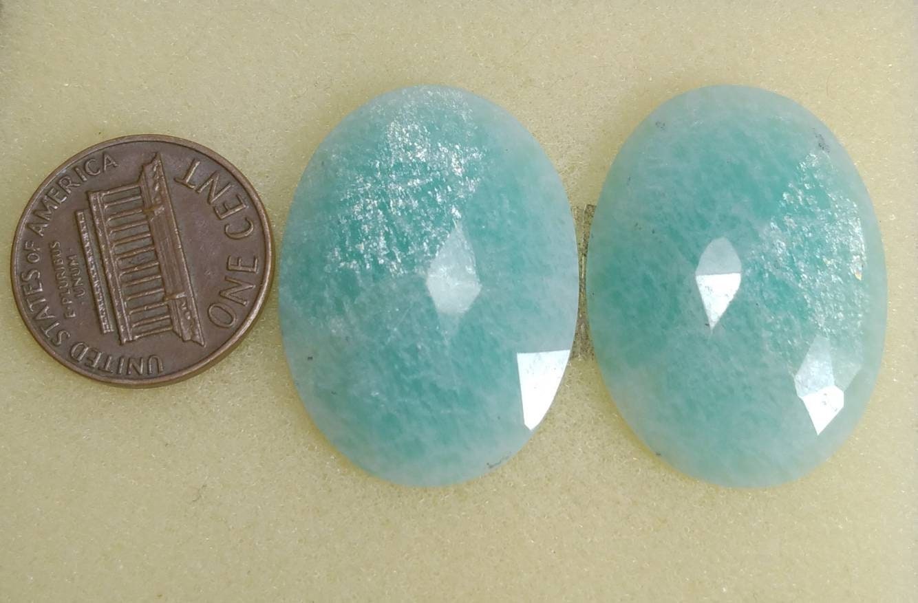 ARSAA GEMS AND MINERALSNatural top quality beautiful 40 carats pair of oval shape rose cut Faceted amazonite Cabochons - Premium from ARSAA GEMS AND MINERALS - Just $20.00! Shop now at ARSAA GEMS AND MINERALS