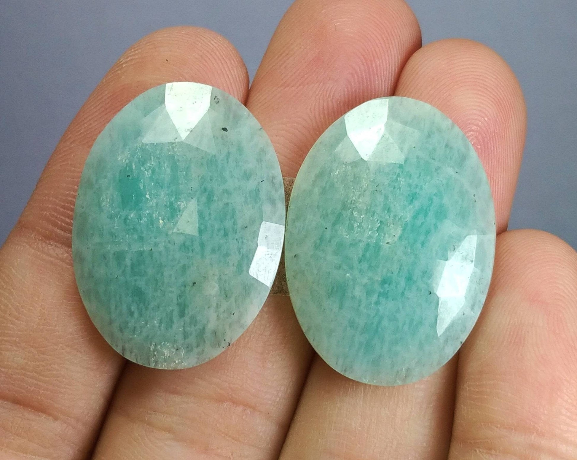 ARSAA GEMS AND MINERALSNatural fine quality beautiful 36 Carats pair of rose cut Faceted oval shapes amazonite Cabochons - Premium  from ARSAA GEMS AND MINERALS - Just $15.00! Shop now at ARSAA GEMS AND MINERALS