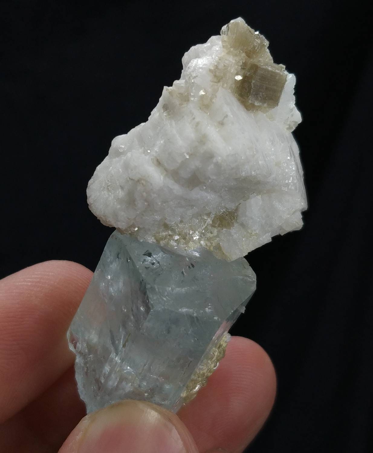 ARSAA GEMS AND MINERALSTop Quality beautiful natural 28.9 grams very rare terminated Aquamarine crystal with albite and moscovite on top of Crystal - Premium from ARSAA GEMS AND MINERALS - Just $100.00! Shop now at ARSAA GEMS AND MINERALS