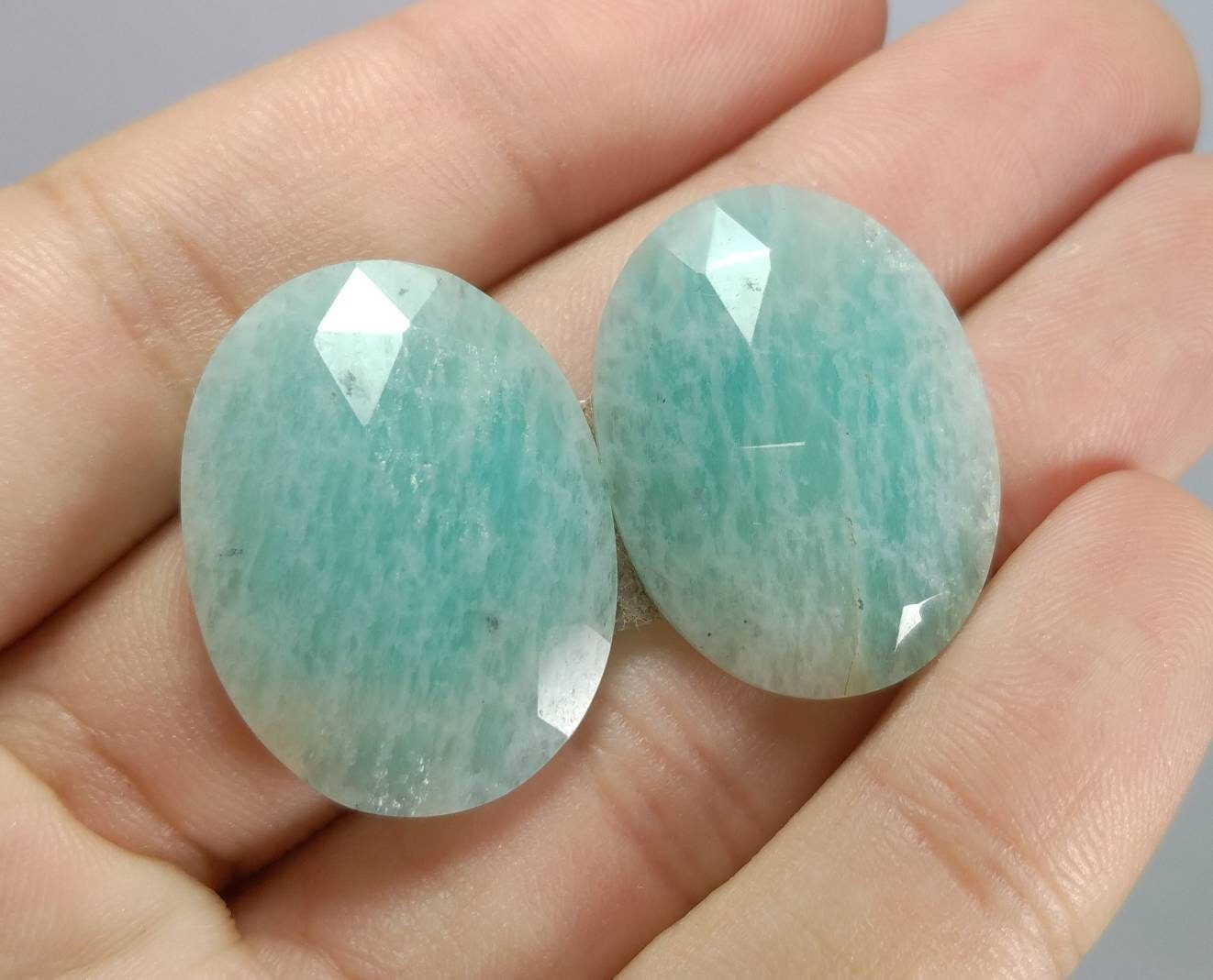 ARSAA GEMS AND MINERALSNatural top quality beautiful 36 Carats pair of oval shape rose cut Faceted amazonite Cabochons - Premium  from ARSAA GEMS AND MINERALS - Just $20.00! Shop now at ARSAA GEMS AND MINERALS