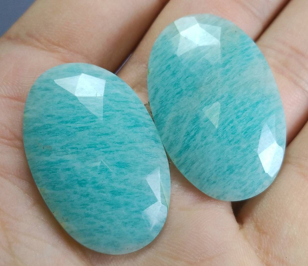 ARSAA GEMS AND MINERALSNatural fine quality beautiful 54 carats pair of rose cut Faceted oval shapes amazonite Cabochons - Premium from ARSAA GEMS AND MINERALS - Just $20.00! Shop now at ARSAA GEMS AND MINERALS