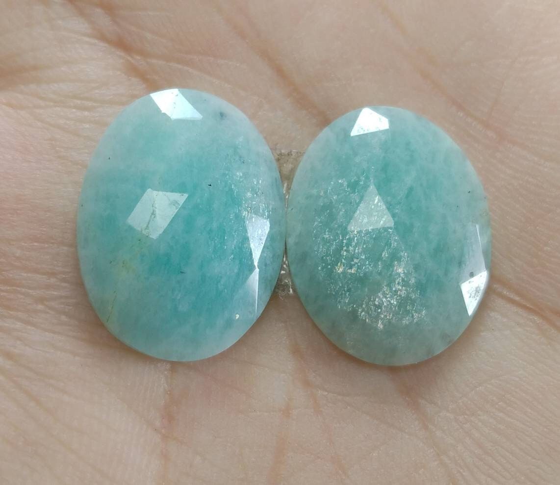 ARSAA GEMS AND MINERALSNatural top quality beautiful 18 carats pair of oval shape rose cut Faceted amazonite Cabochons - Premium from ARSAA GEMS AND MINERALS - Just $15.00! Shop now at ARSAA GEMS AND MINERALS