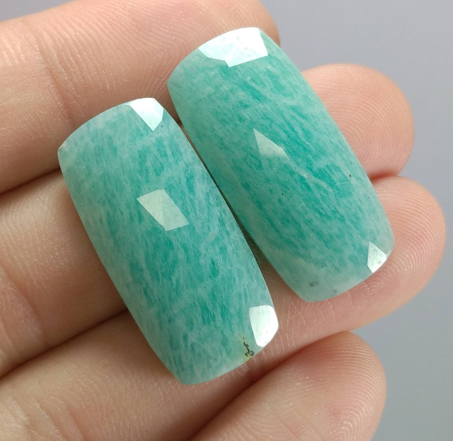 ARSAA GEMS AND MINERALSNatural top quality beautiful 33 carats pair of rectangular shape rose cut Faceted amazonite Cabochons - Premium  from ARSAA GEMS AND MINERALS - Just $20.00! Shop now at ARSAA GEMS AND MINERALS