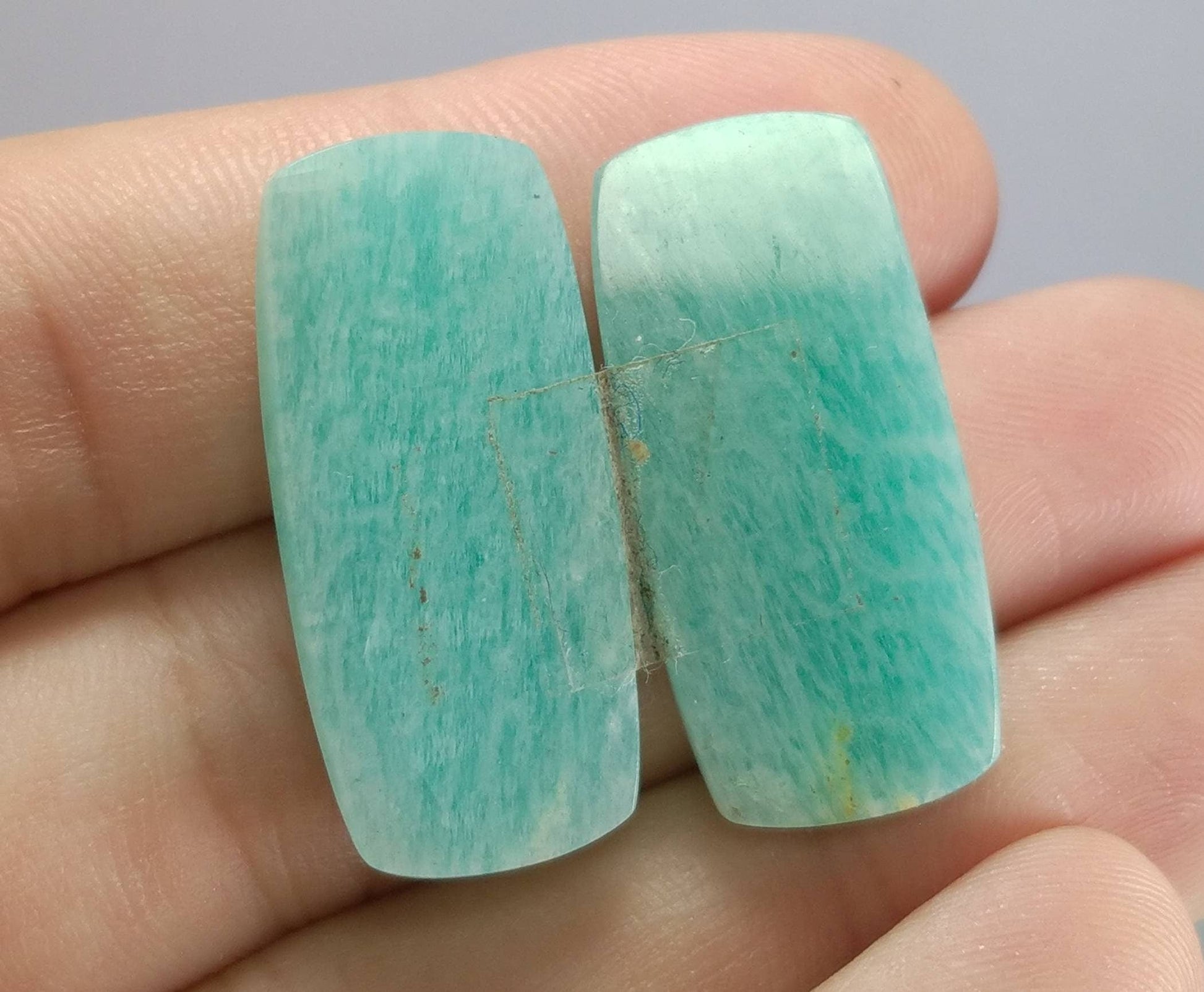 ARSAA GEMS AND MINERALSNatural top quality beautiful 33 carats pair of rectangular shape rose cut Faceted amazonite Cabochons - Premium  from ARSAA GEMS AND MINERALS - Just $20.00! Shop now at ARSAA GEMS AND MINERALS
