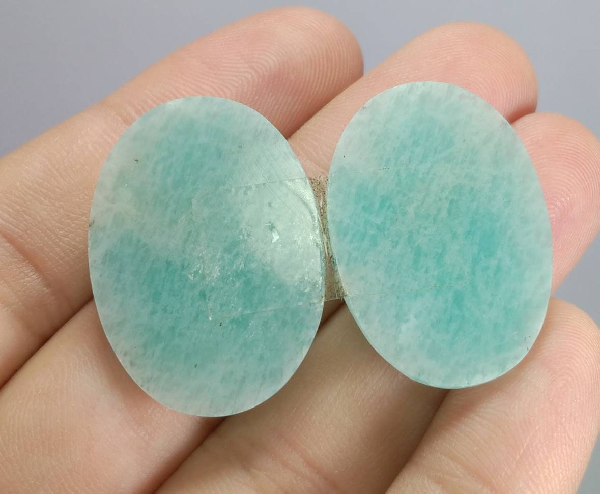 ARSAA GEMS AND MINERALSNatural top quality beautiful 40 carats pair of oval shape rose cut Faceted amazonite Cabochons - Premium from ARSAA GEMS AND MINERALS - Just $20.00! Shop now at ARSAA GEMS AND MINERALS