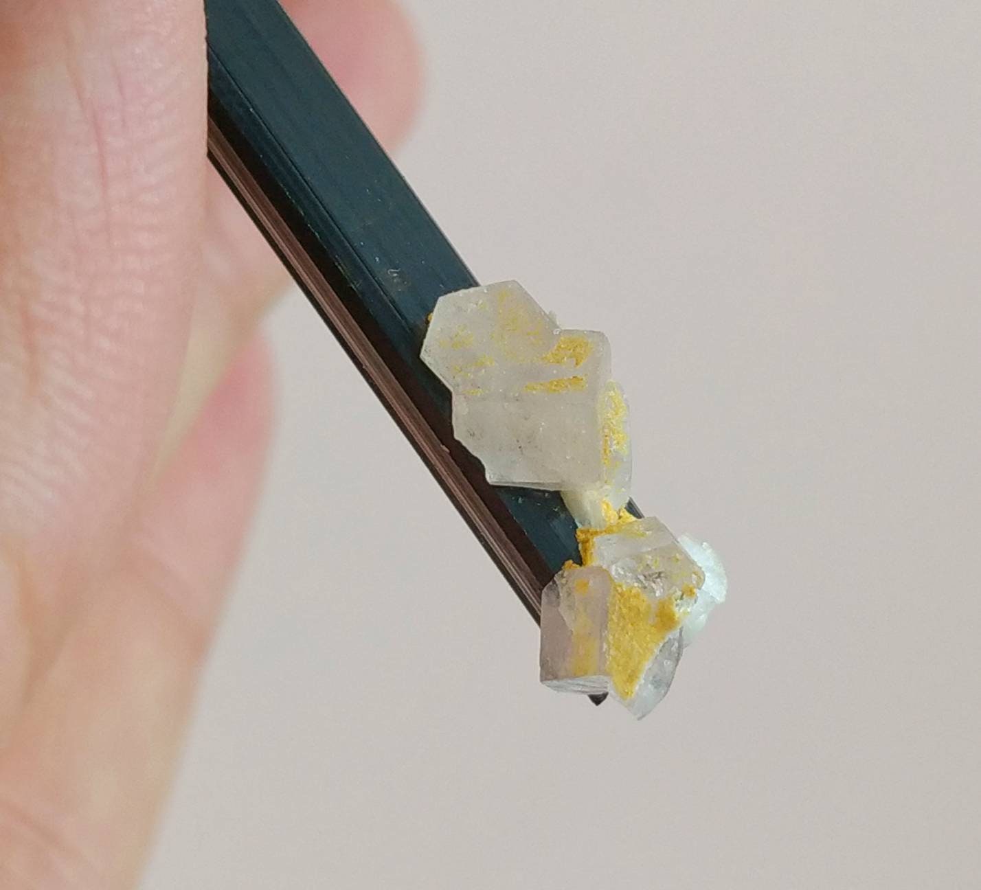 ARSAA GEMS AND MINERALSBlack tourmaline aesthetic crystal with on matrix UV reactive apatite from Skardu GilgitBaltistan Pakistan, weight 3 gram - Premium from ARSAA GEMS AND MINERALS - Just $30.00! Shop now at ARSAA GEMS AND MINERALS