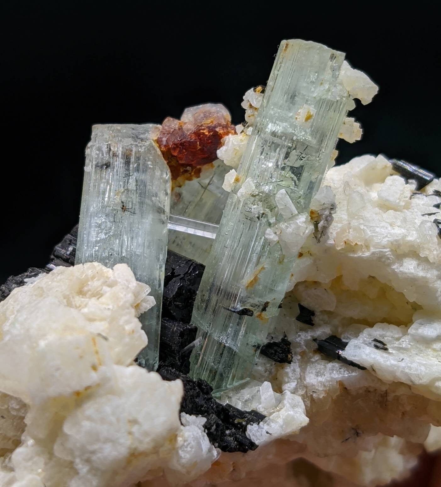 ARSAA GEMS AND MINERALSNatural fine quality beautiful combo specimen of on matrix blue aquamarine cluster with black tourmaline and on matrix Spessartine garnet - Premium from ARSAA GEMS AND MINERALS - Just $150.00! Shop now at ARSAA GEMS AND MINERALS