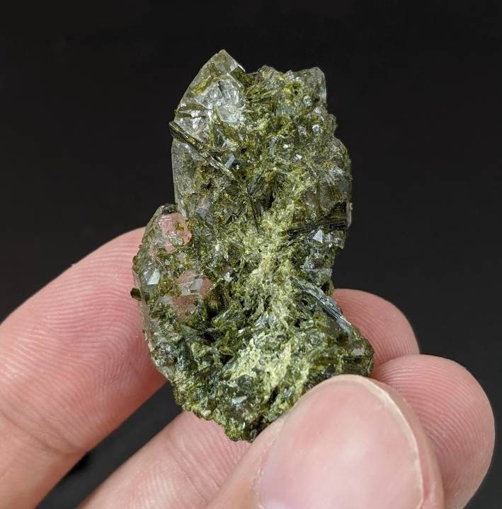 ARSAA GEMS AND MINERALSGreen epidote inclusion in transparent quartz crystal from Pakistan, weight: 16.7 grams - Premium from ARSAA GEMS AND MINERALS - Just $30.00! Shop now at ARSAA GEMS AND MINERALS