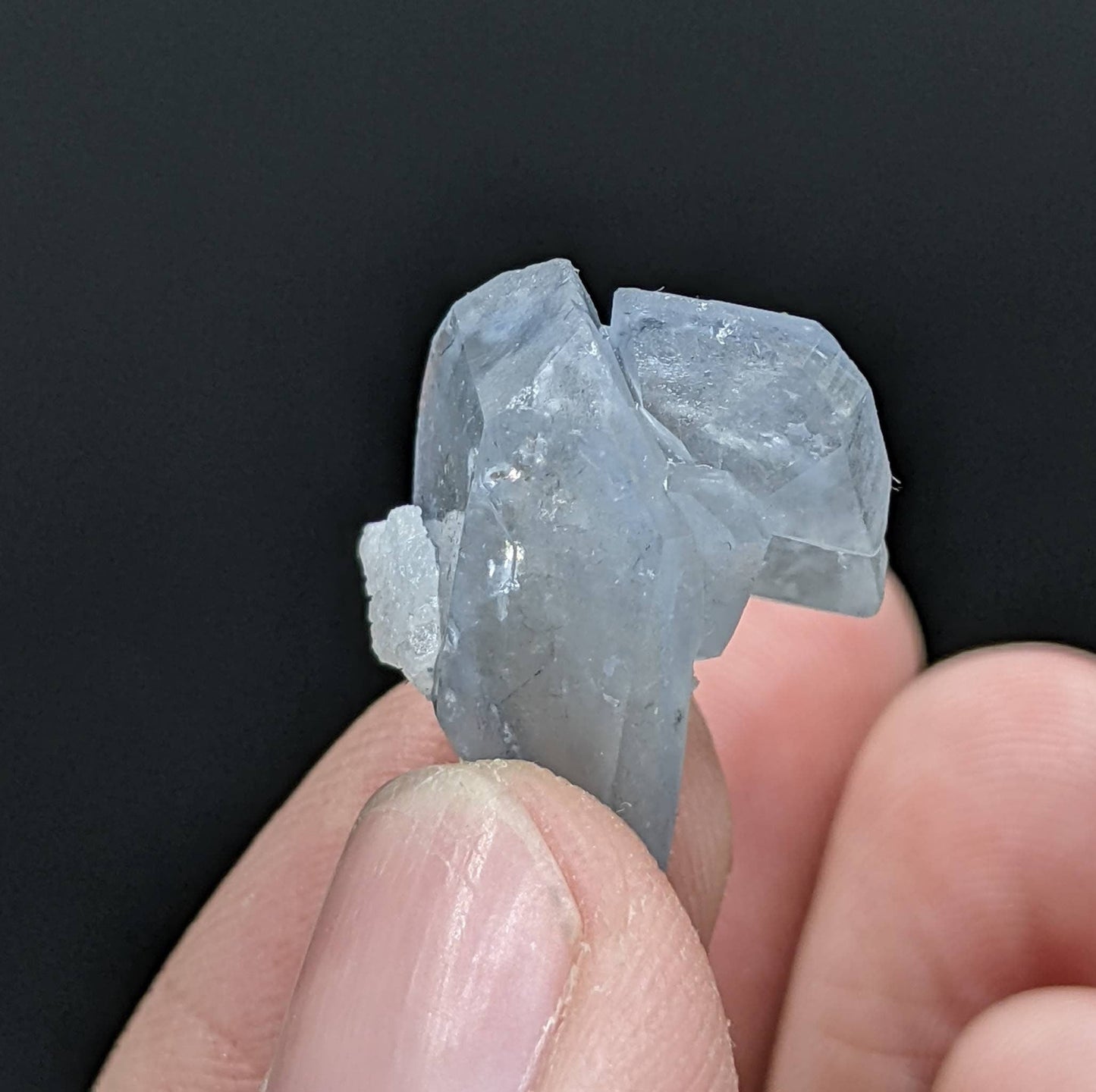 ARSAA GEMS AND MINERALSTwo small thumbnail size twin indicolite aka blue quartz crystals grown another blue quartz crystal with an unique formation, 4.6 grams - Premium from ARSAA GEMS AND MINERALS - Just $30.00! Shop now at ARSAA GEMS AND MINERALS