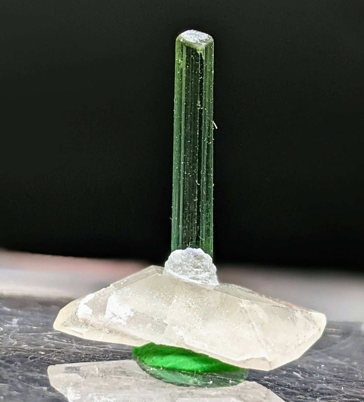 ARSAA GEMS AND MINERALSSmall thumbnail size terminated green tourmaline crystal on matrix on quartz, 0.8 grams - Premium from ARSAA GEMS AND MINERALS - Just $15.00! Shop now at ARSAA GEMS AND MINERALS