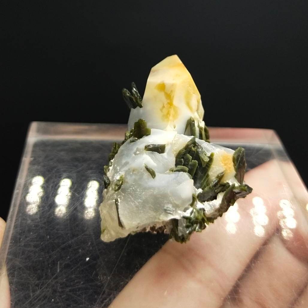 ARSAA GEMS AND MINERALSAmphibole quartz crystal on matrix with green epidote crystals from Pakistan, 31.3 grams - Premium  from ARSAA GEMS AND MINERALS - Just $30.00! Shop now at ARSAA GEMS AND MINERALS
