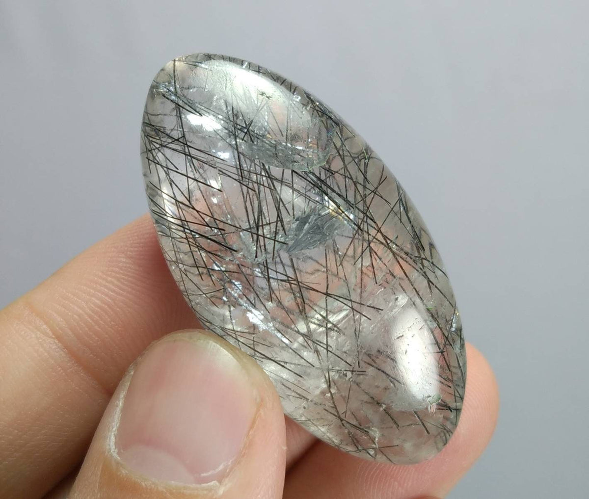 Oval Black Tourmaline Included Quartz, Polished Gemstone (137 Carat)