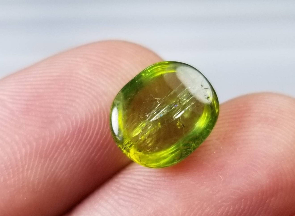 Natural good quality ring size faceted green  tourmaline cabochon