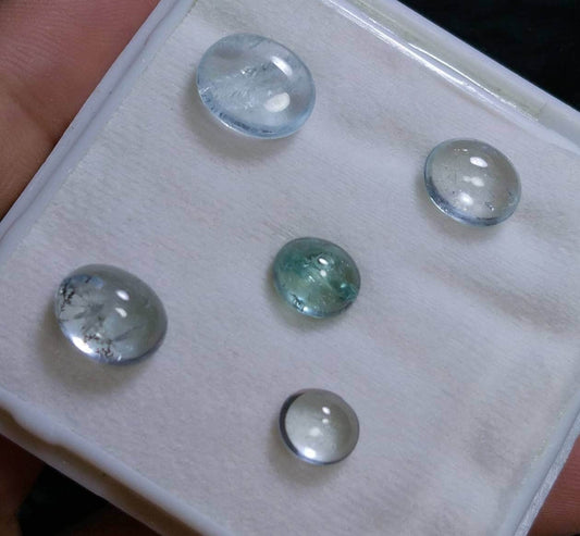 19 Carat Aquamarine Cabochon Lot, Natural Untreated Oval Gemstones