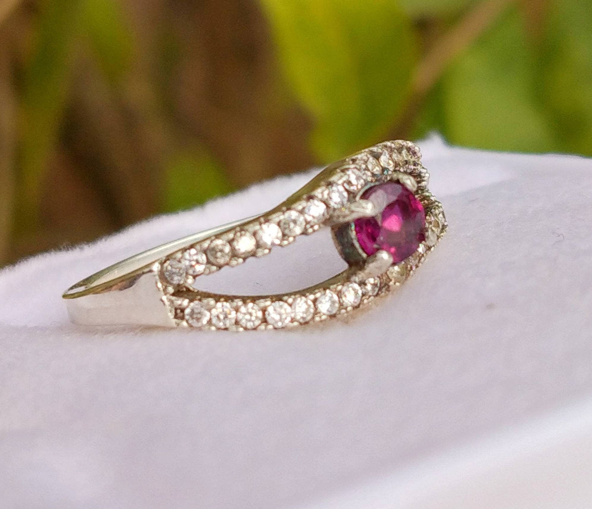 Ruby Ring, Sterling Silver Ring with Cubic Zirconia