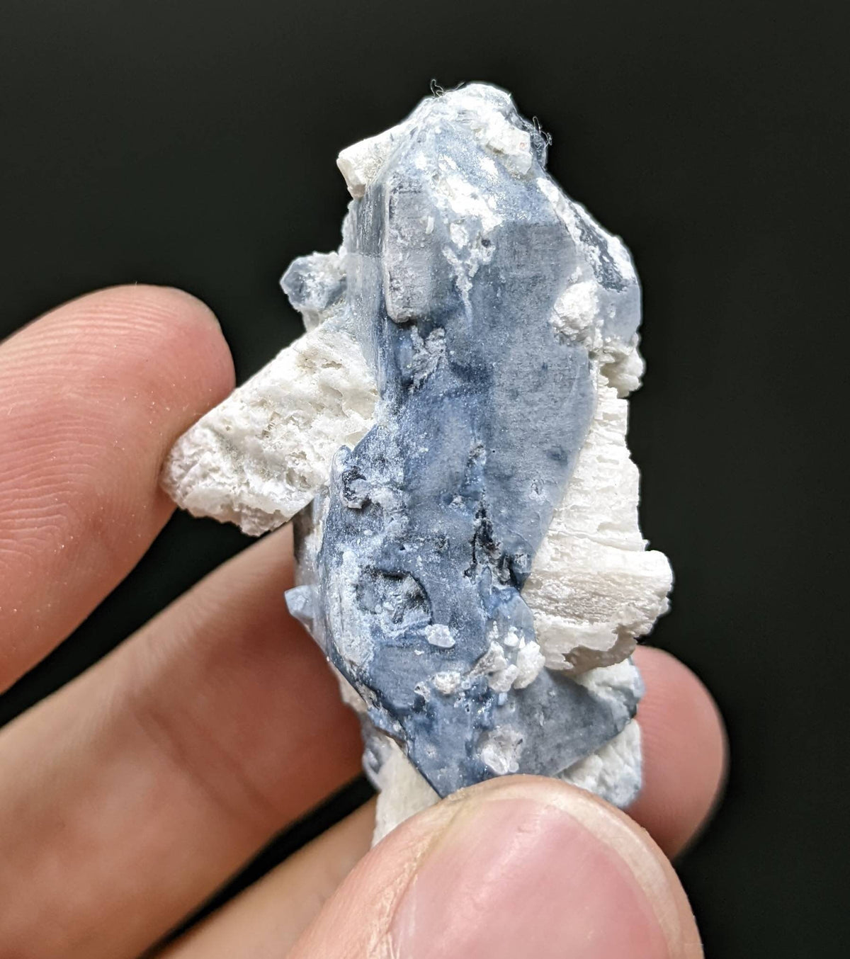 Natural rare indicolite blue quartz crystal with albite on matrix from Afghanistan, 26.6 grams