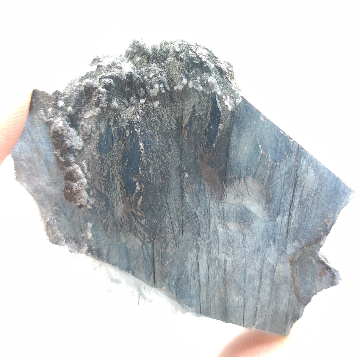 Natural unusual shape of blue Reibeckite included quartz crystal from KP Pakistan, 78.3 grams