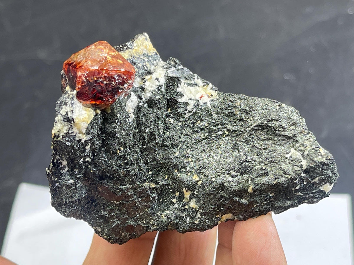 Zircon On Matrix | Red Zircon Mineral Specimen | bicolor yellow and Red Zircon on biotite matrix | Red Zircon Specimen from Pakistan 218 g