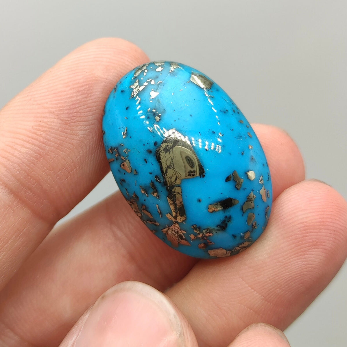 Natural blue turquoise with pyrite cabochon, stabilized, 8 grams