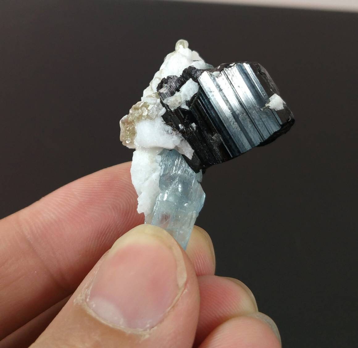 Aquamarine Crystal with Albite and Black Tourmaline, Pakistan
