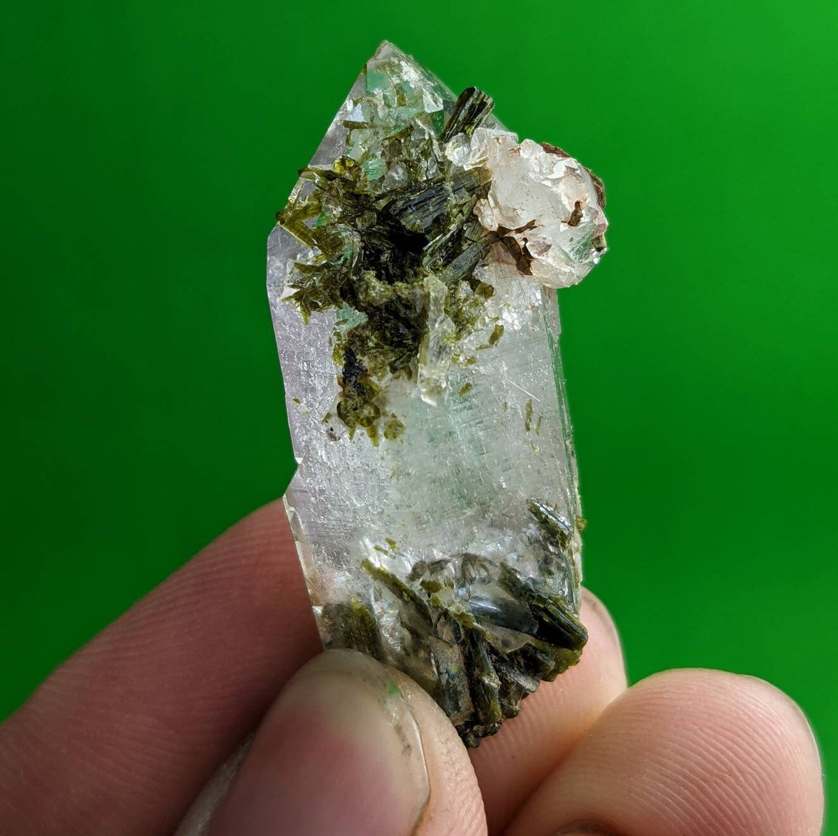 Balochistan Epidote Included Quartz Crystal, Green Mineral Specimen