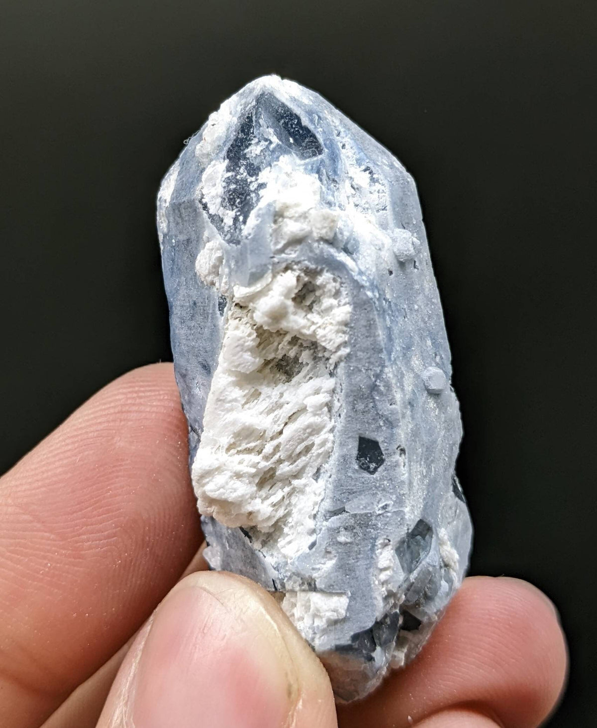 Natural rare indicolite blue quartz crystal with albite on matrix from Afghanistan, 26.6 grams
