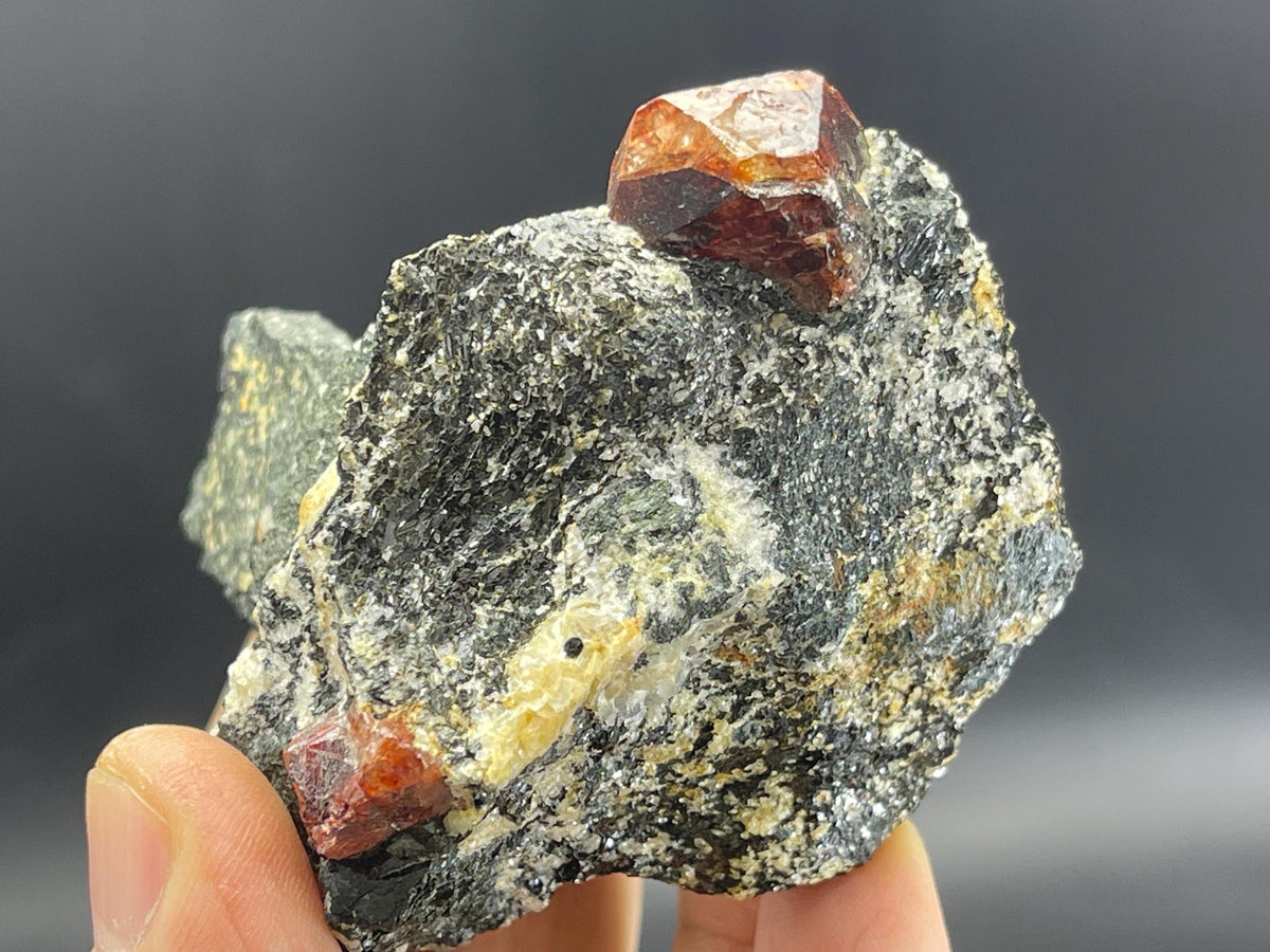 Zircon On Matrix | Red Zircon Mineral Specimen | bicolor yellow and Red Zircon on biotite matrix | Red Zircon Specimen from Pakistan 218 g