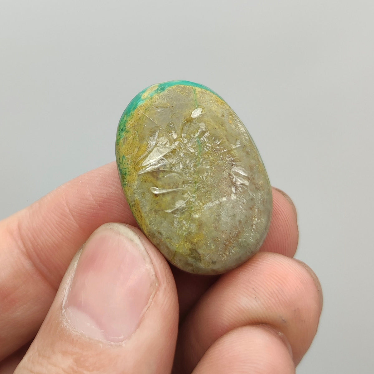 Natural green turquoise cabochon, stabilized, 6 grams