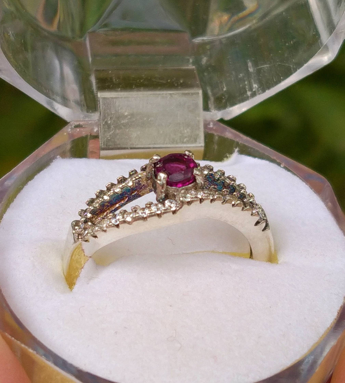 Ruby Ring, Sterling Silver Ring with Cubic Zirconia