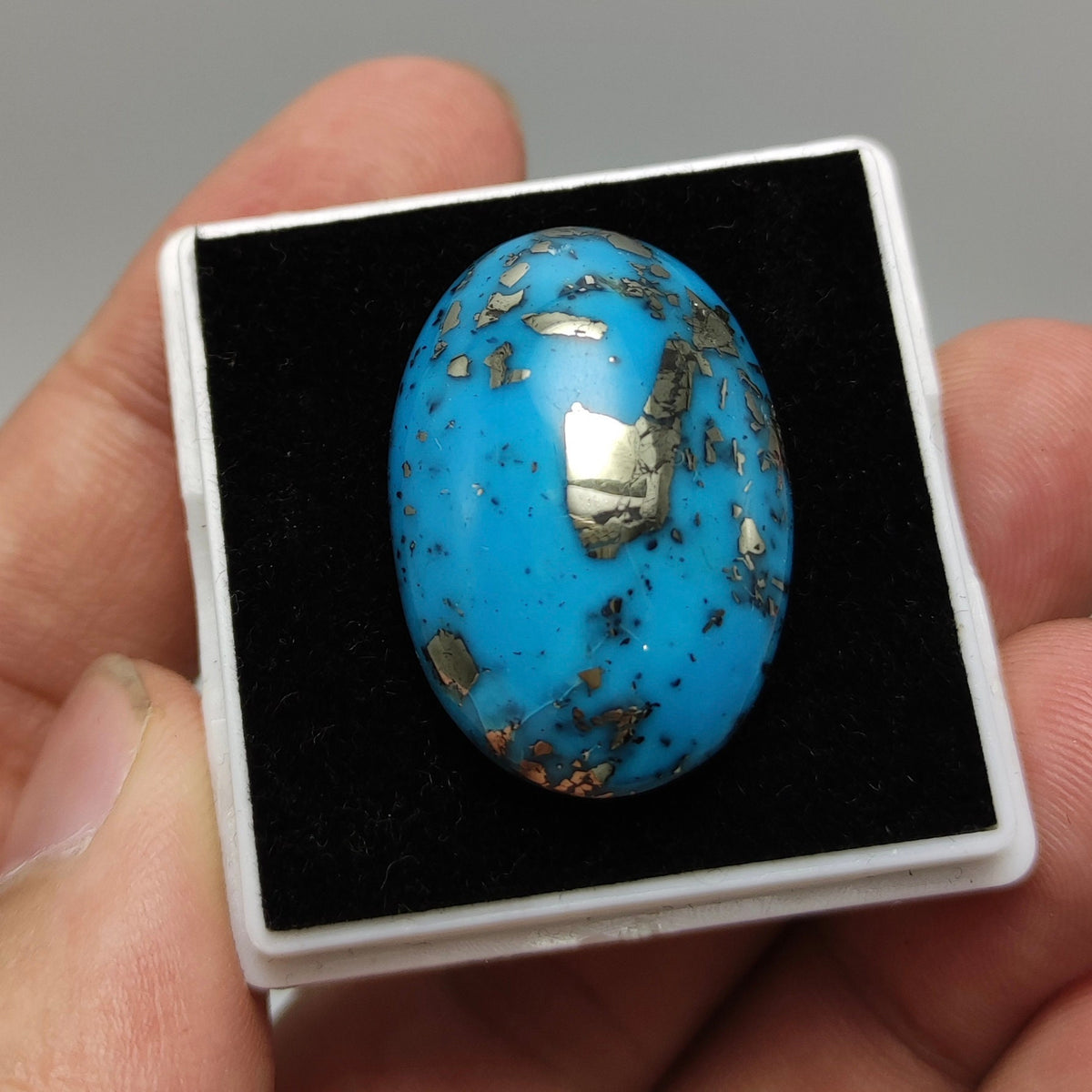 Natural blue turquoise with pyrite cabochon, stabilized, 8 grams