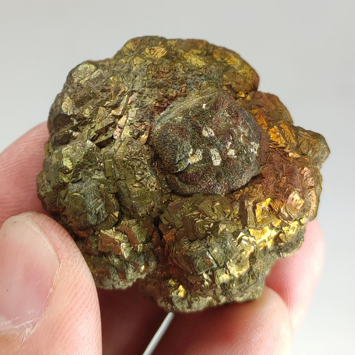 Natural golden Marcasite crystal with rainbow effect on surface from Pakistan, 84.7 grams