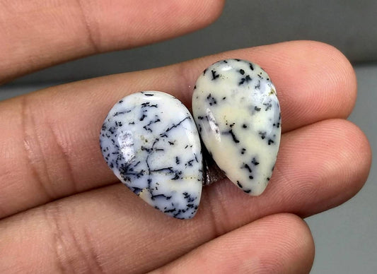 Pear Dendritic Opal Cabochons Pair, Untreated Gemstones