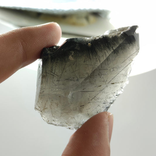 Natural blue rebeikite included quartz crystal from KP Pakistan, 53.8 grams