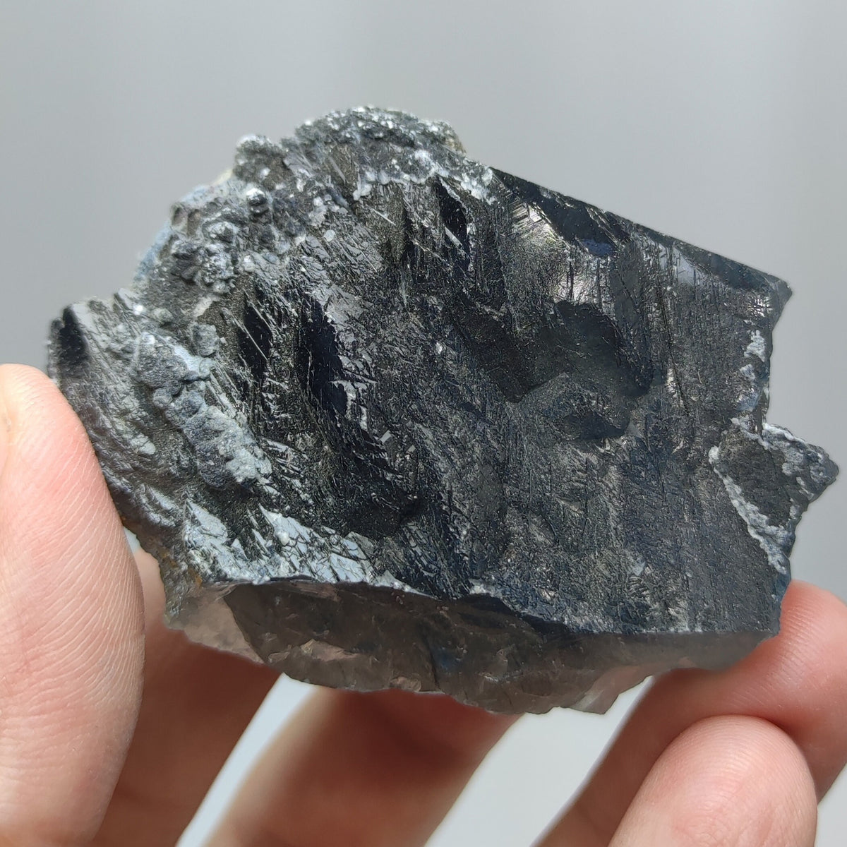 Natural unusual shape of blue Reibeckite included quartz crystal from KP Pakistan, 78.3 grams