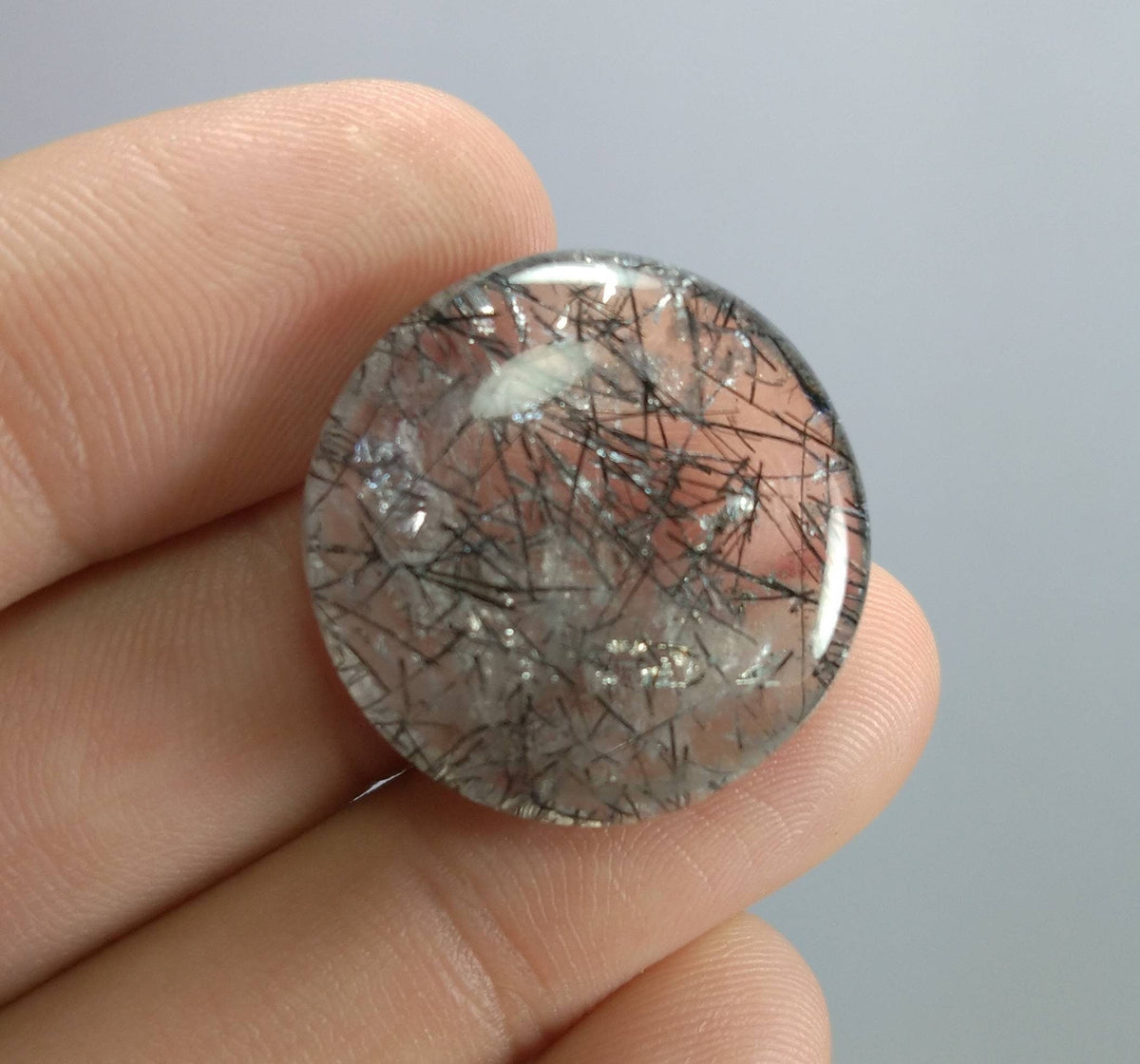 Black Tourmaline Quartz Cabochon, Natural Round Stone (43 Carat)