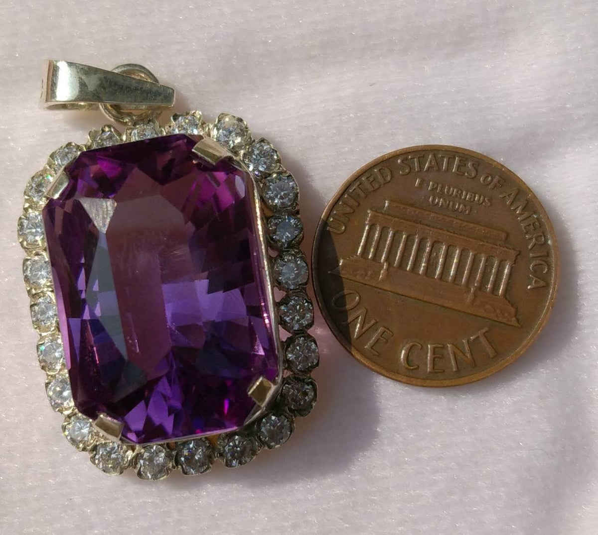 Faceted Amethyst Sterling Silver Pendant, Zircon Gem Halo
